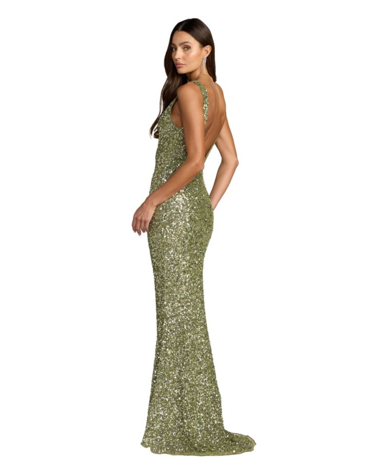Women's High-Neck Sequin Open-Back Gown