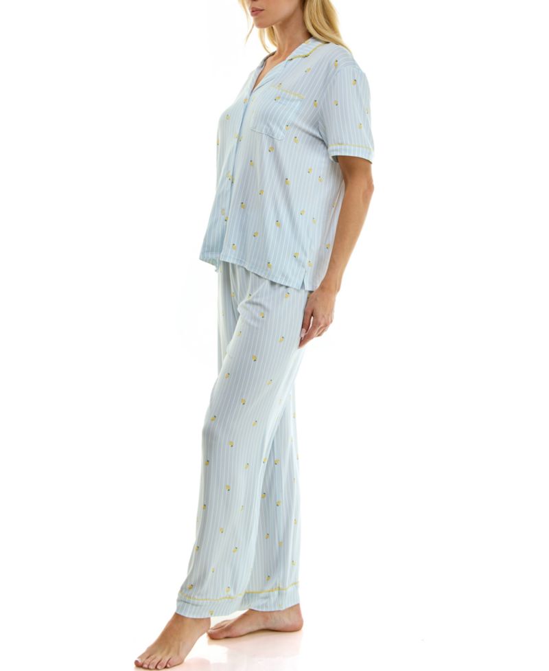 Women's Notch Collared Top and Pajama Pants, 2-Piece Set