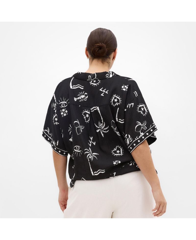 Plus Size Resort Border Print Shirt