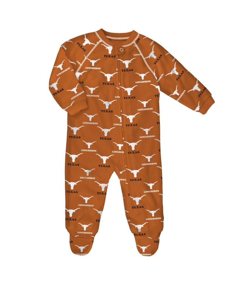 Baby Boys and Girls Texas Orange Texas Longhorns All-Over Print Raglan Full-Zip Coverall