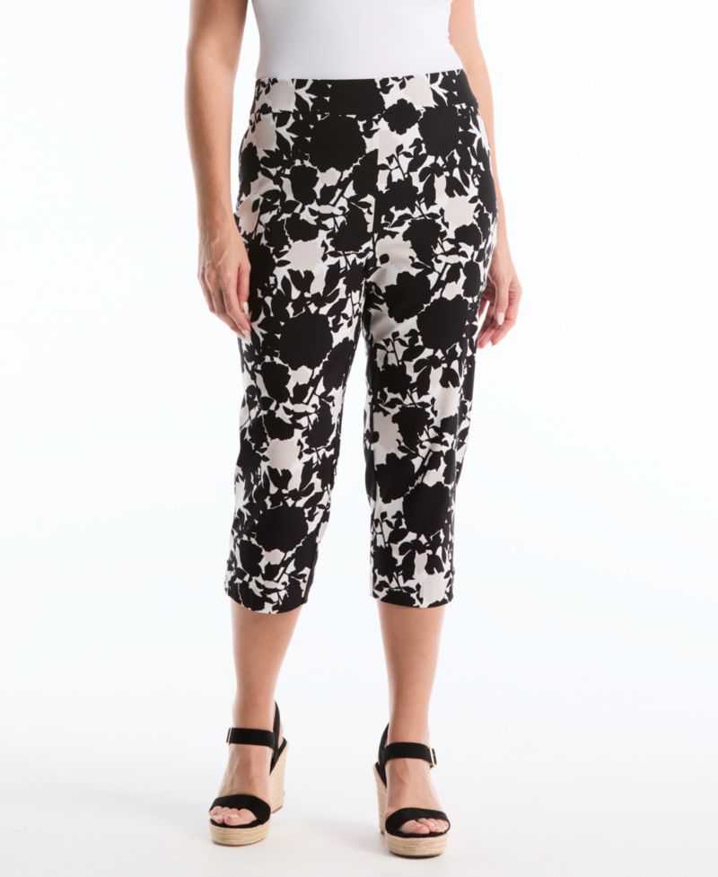 Petite Floral Print Capri Pants with Riveted Vent