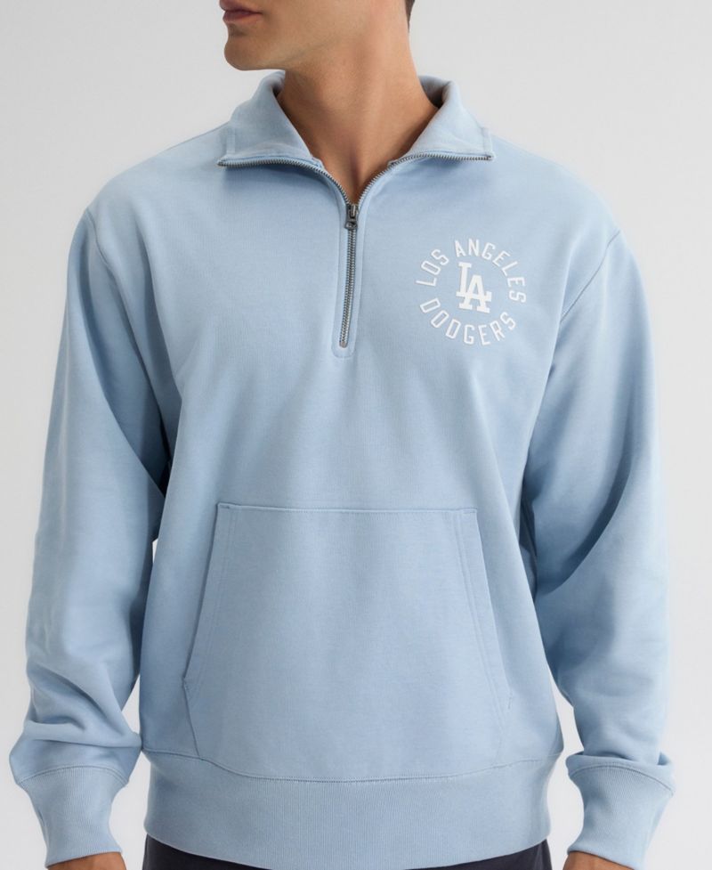Men's Los Angeles Dodgers Iconic Relaxed-Fit Kangaroo-Pocket Quarter-Zip Sweatshirt