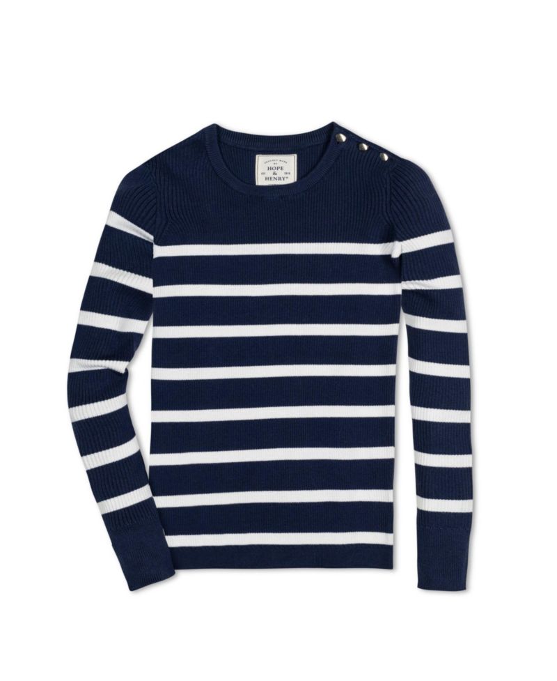 Women's Hope and Henry Long Sleeve Breton Button Sweater Made from Organic Cotton
