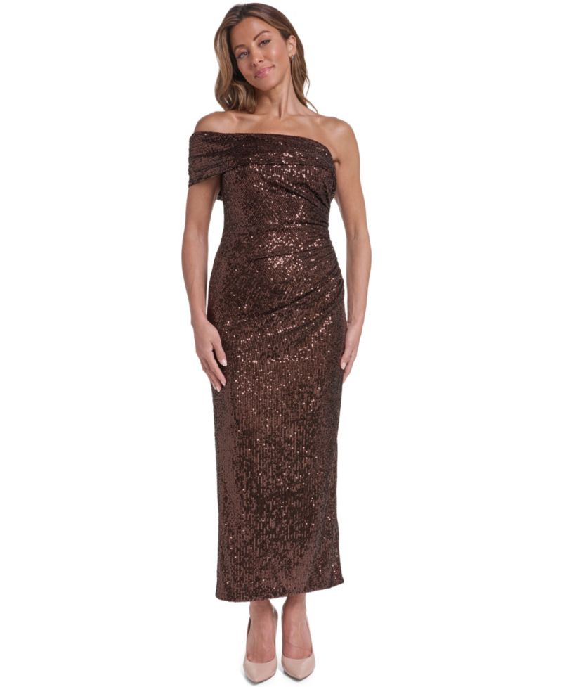 Women's Sequin Ruched One-Shoulder Sheath Dress