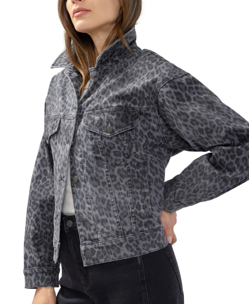 Women's Short Leopard-Print Denim Jacket