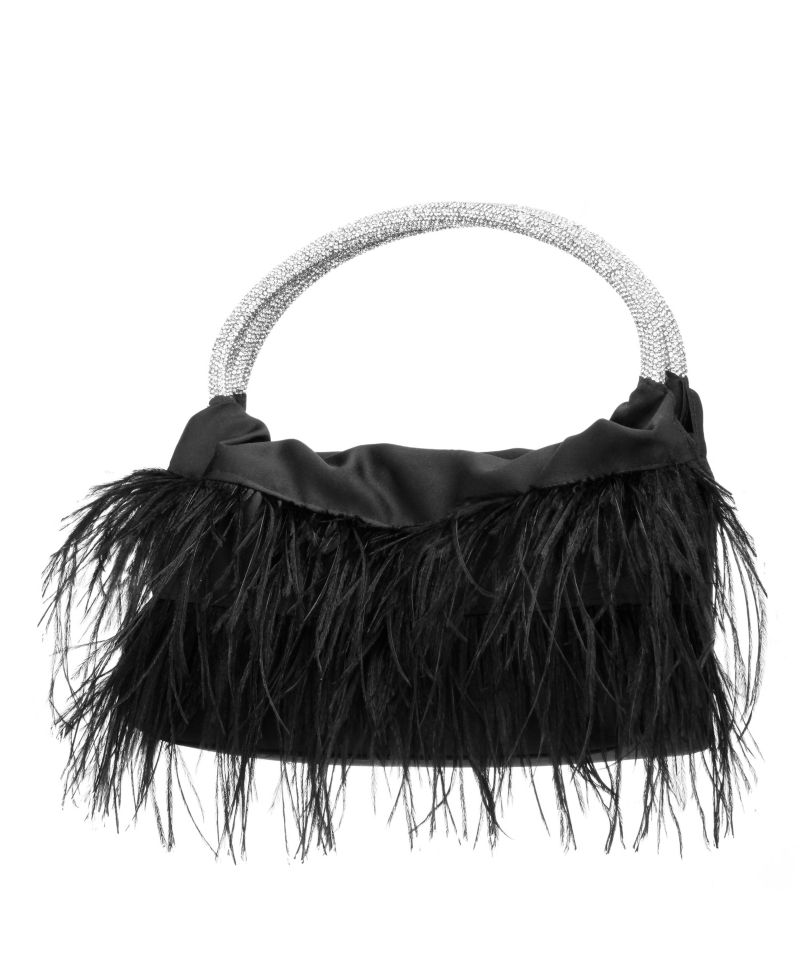 Crystal Handle Feather Pouch