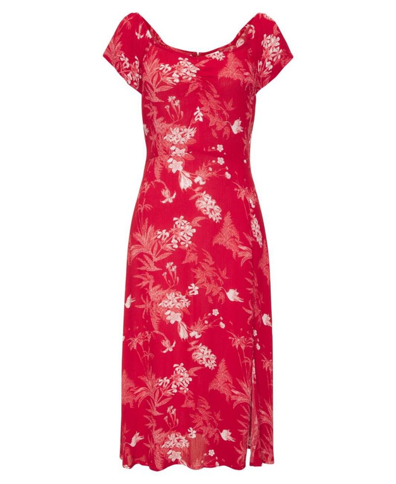 Women's Floral-Print A-Line Sweetheart Midi Dress