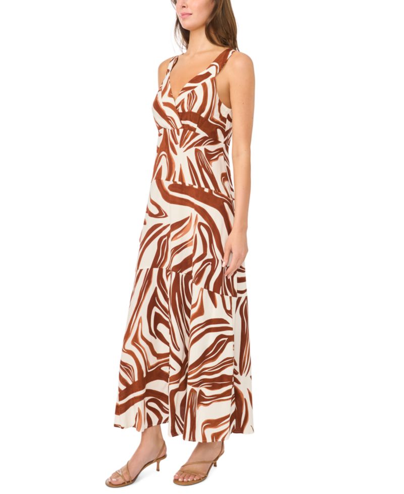 Women's Abstract Print Tiered Maxi Dress