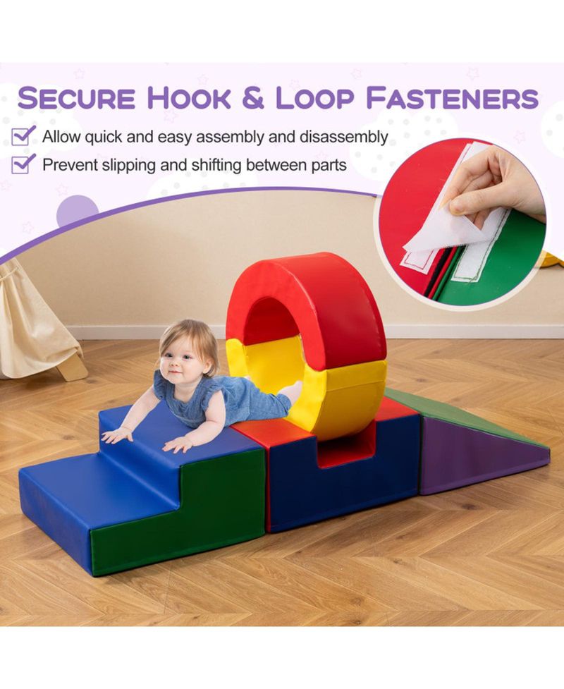 5-Piece Soft Foam Climbing Block Set with Stairs and Ring Tunnel Shapes Ages 1