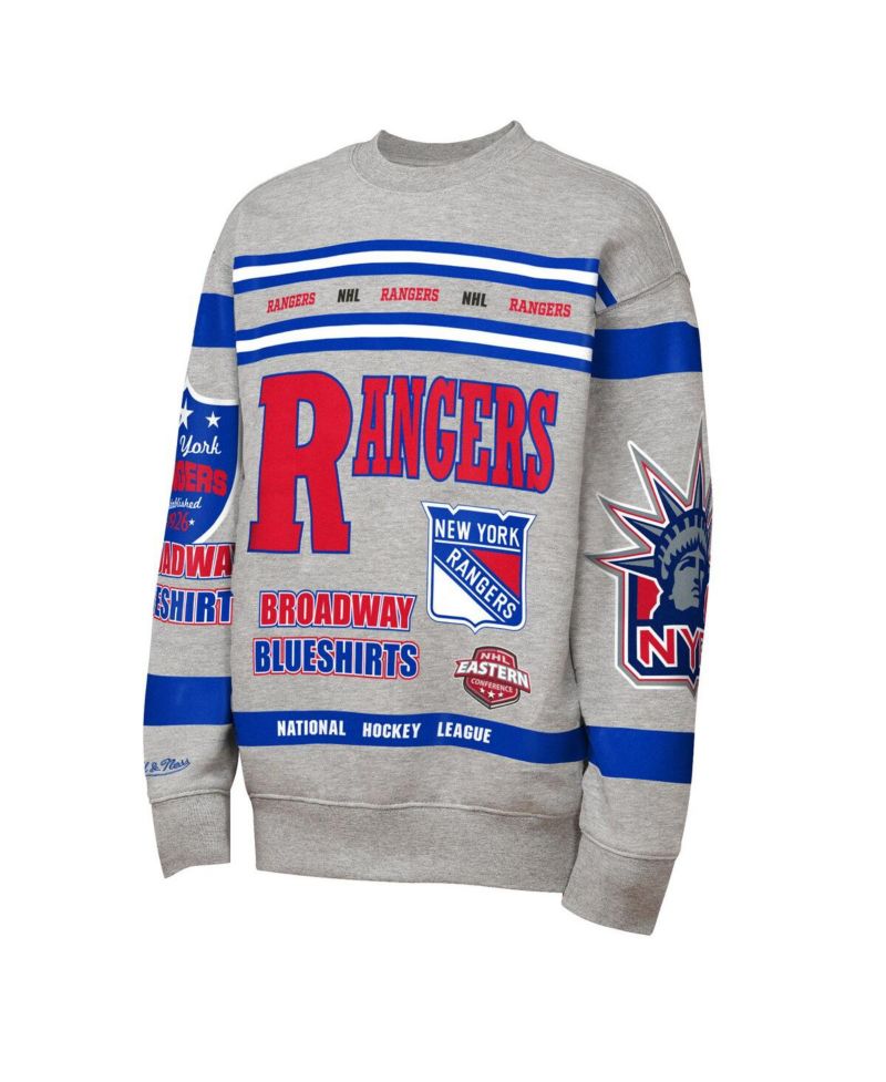 Big Boys and Girls Heather Gray New York Rangers Allover Print Fleece Crewneck Sweatshirt