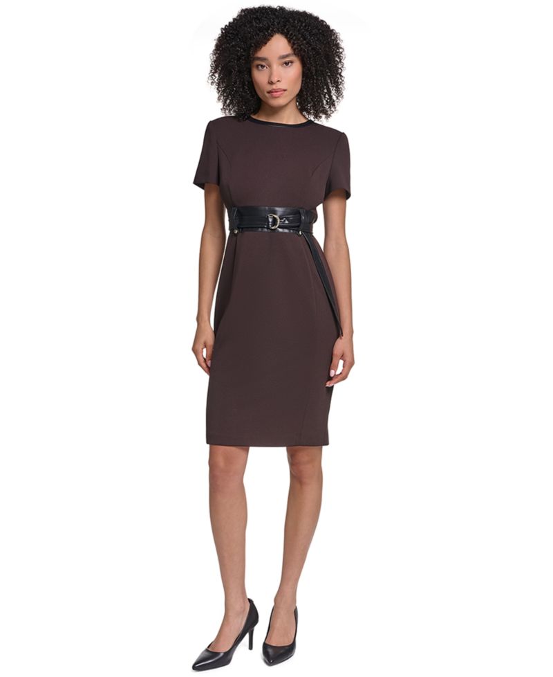 Women's Scuba-Crepe Short-Sleeve Sheath Dress