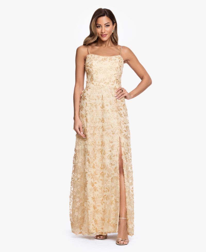 Women's Square Neck 3D Floral Embellished Ball Gown
