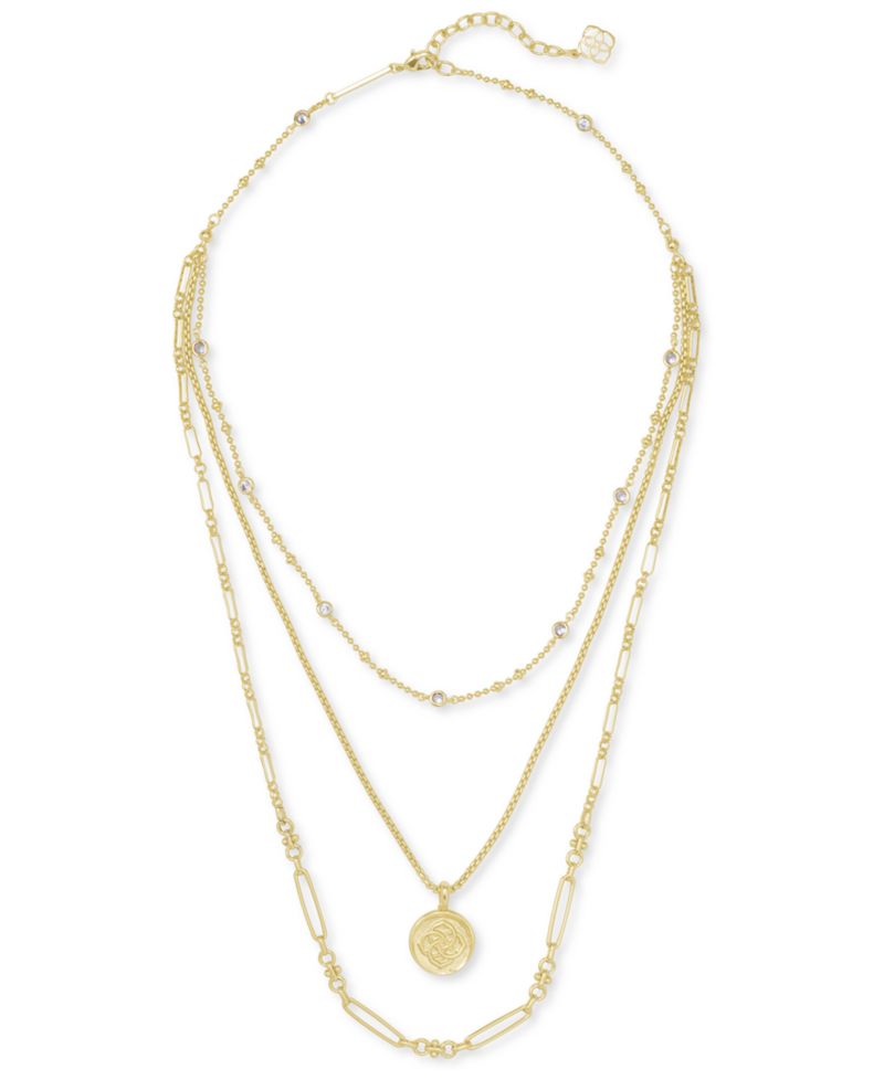 14k Gold-Plated Crystal & Medallion Charm Layered Necklace, 16" + 2" extender
