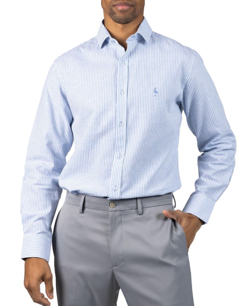 Men's Yarn Dyed Linen Stripe Long Sleeve Shirt