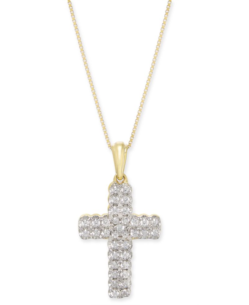 Diamond Cross 18" Pendant Necklace (1/4 ct. t.w.) in 14k Gold