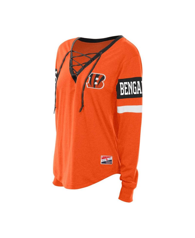 Women's Orange Cincinnati Bengals Throwback Lace-Up Long-Sleeve T-Shirt