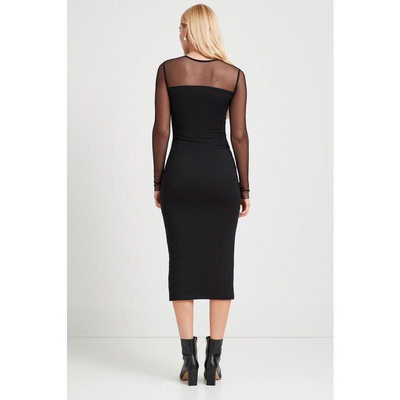 Women's Maite Sheer Mesh Long-Sleeve Fitted Cocktail Midi Dress
