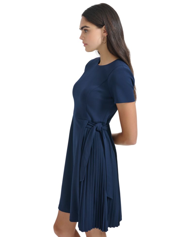 Petite Short-Sleeve Crewneck Fit & Flare Dress