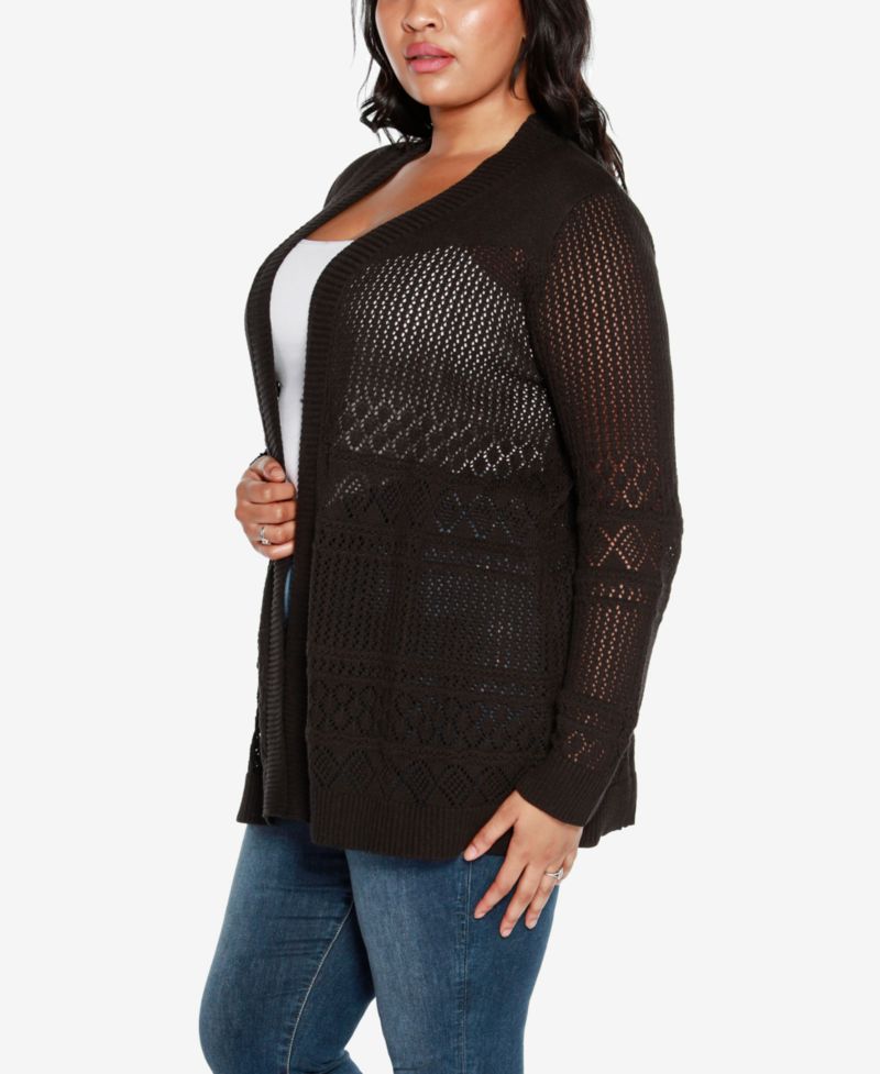 Plus Size Pointelle Open Cardigan Sweater