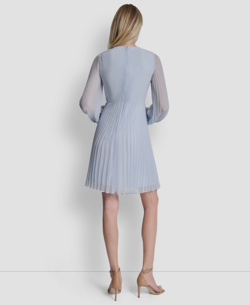 Women's Long Balloon-Sleeve Crewneck Short Dress