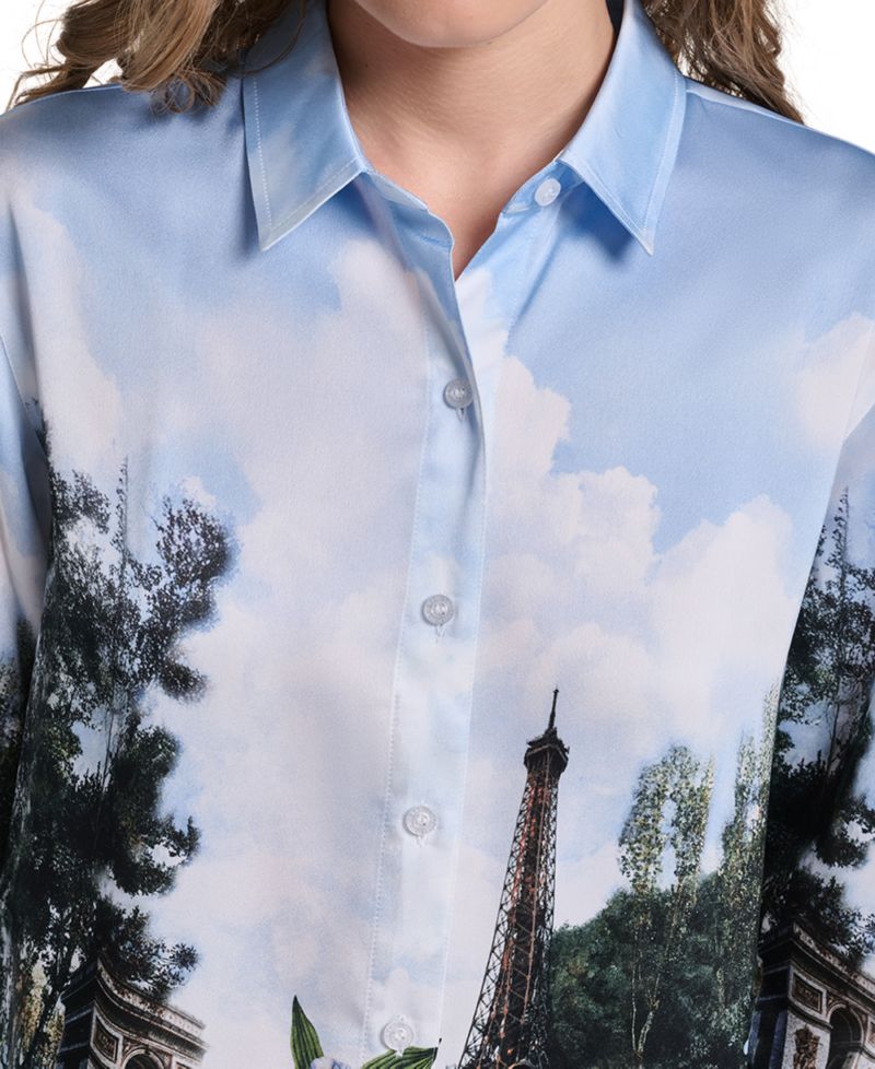 Petite Printed Collared Neck Blouse