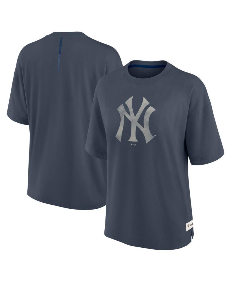Women's Blue New York Yankees Oversized Elements Raw Edge Future Ground T-Shirt