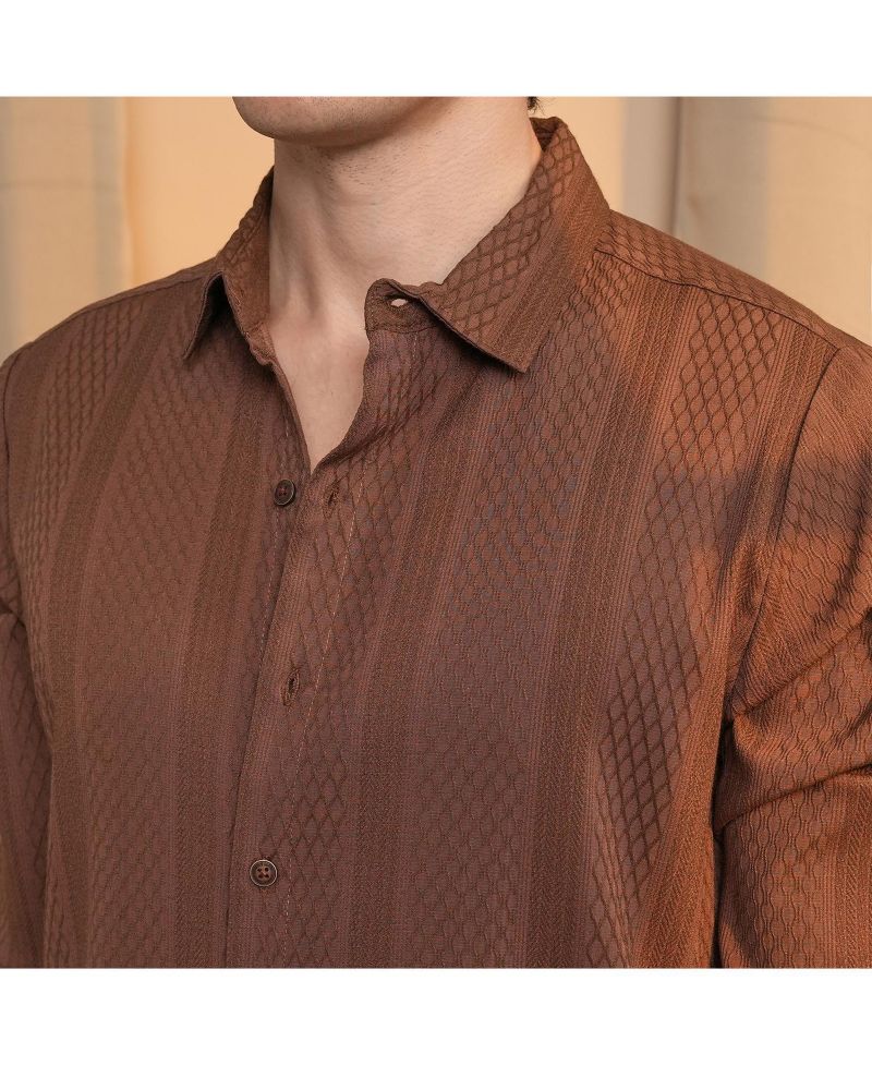 Men's Chocolate Brown Mesh-Textured Knit Shirt