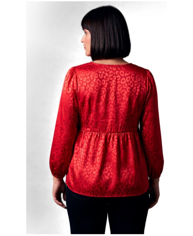 Plus Size Seraphina Long-Sleeve Satin Jacquard V-Neck Blouse