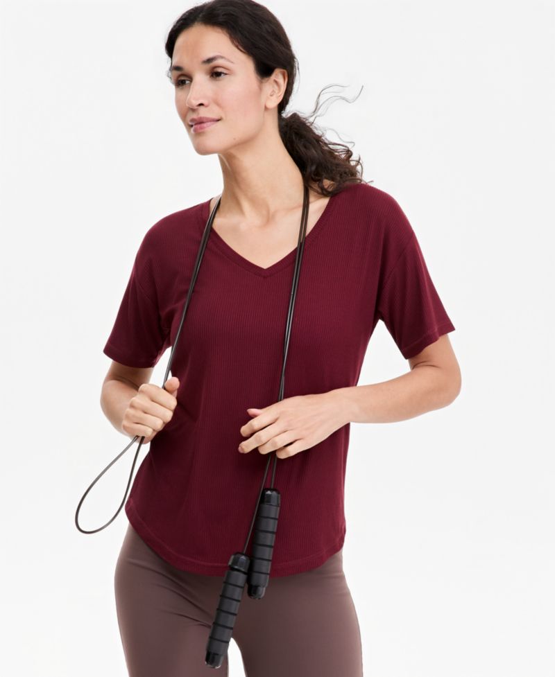 Women's Ribbed Relaxed-Fit V-Neck Tee