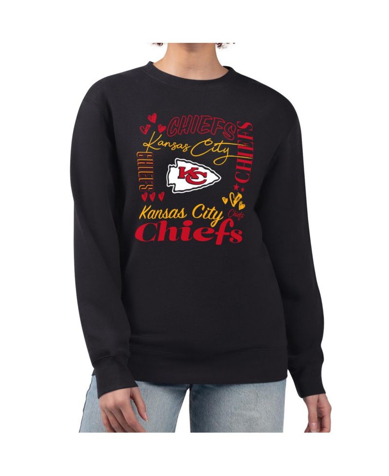 Women's Black Kansas City Chiefs Collage Graphic Fleece Pullover Sweatshirt