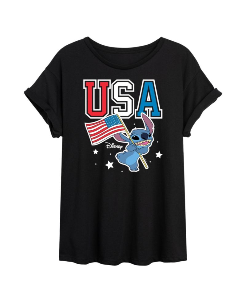 Trendy Juniors Lilo and Stitch Flag Graphic Oversized Tee