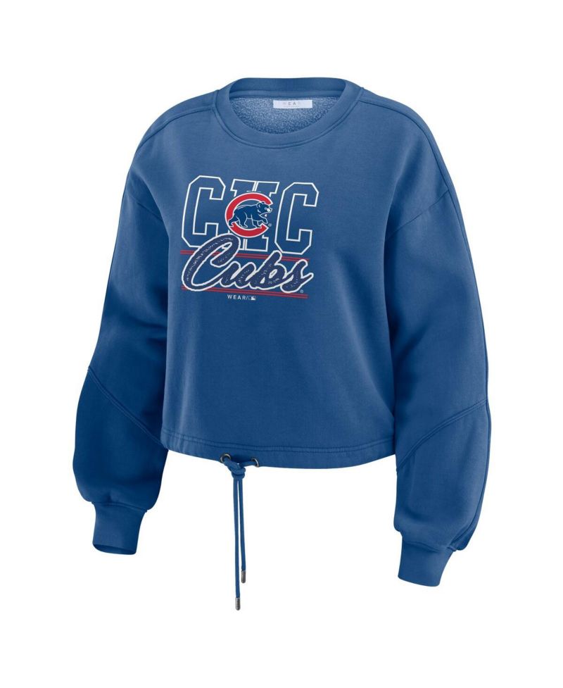 Women's Navy Chicago Cubs Washed Fleece Sweatshirt Shorts Lounge Set