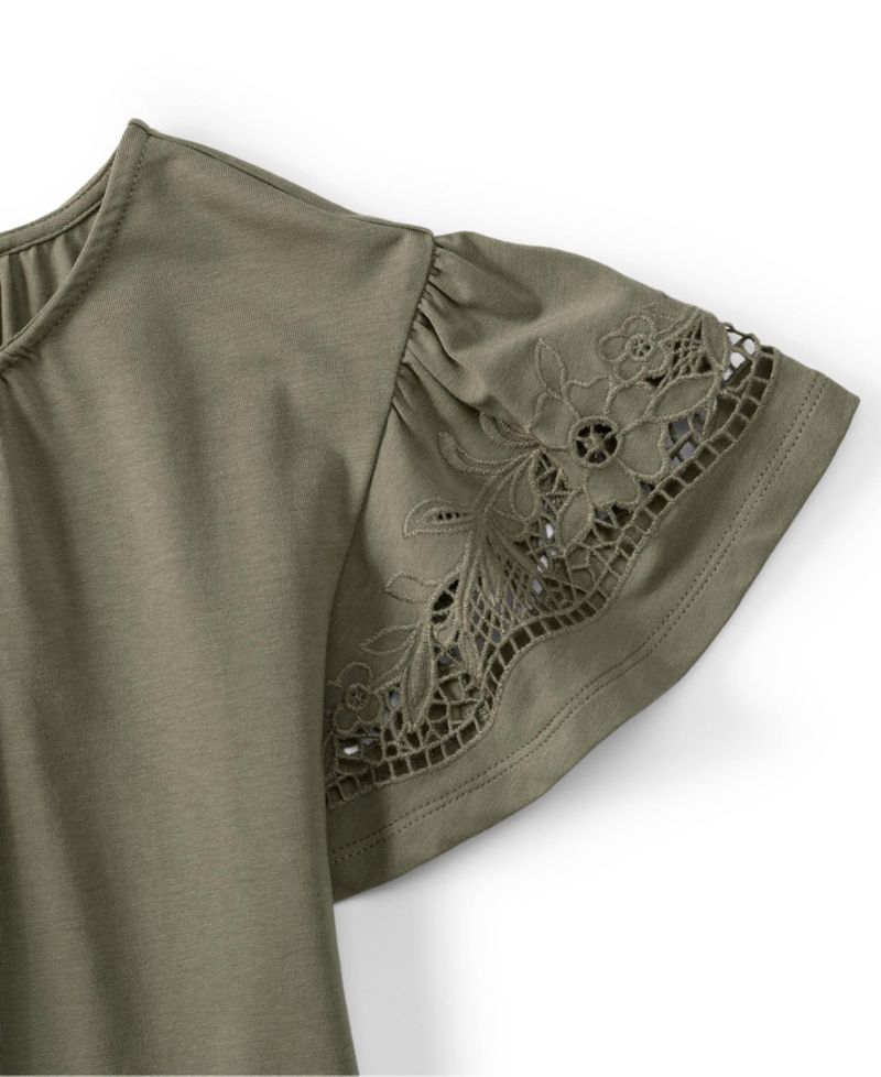 Women's Lightweight Jersey Crew Neck Ruffle Sleeve Flowy Top