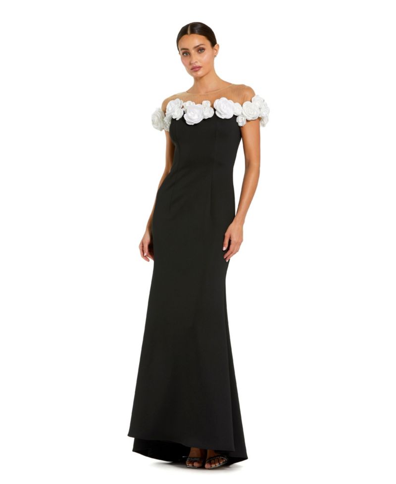 Women's Crepe Mermaid Gown With 3D Flowers