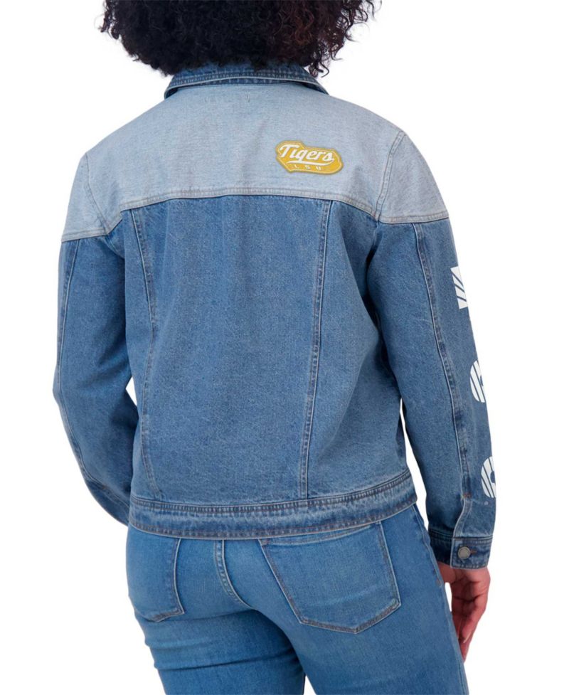 Women's Denim LSU Tigers Sleeve Hit Color Block Button-Down Denim Jacket