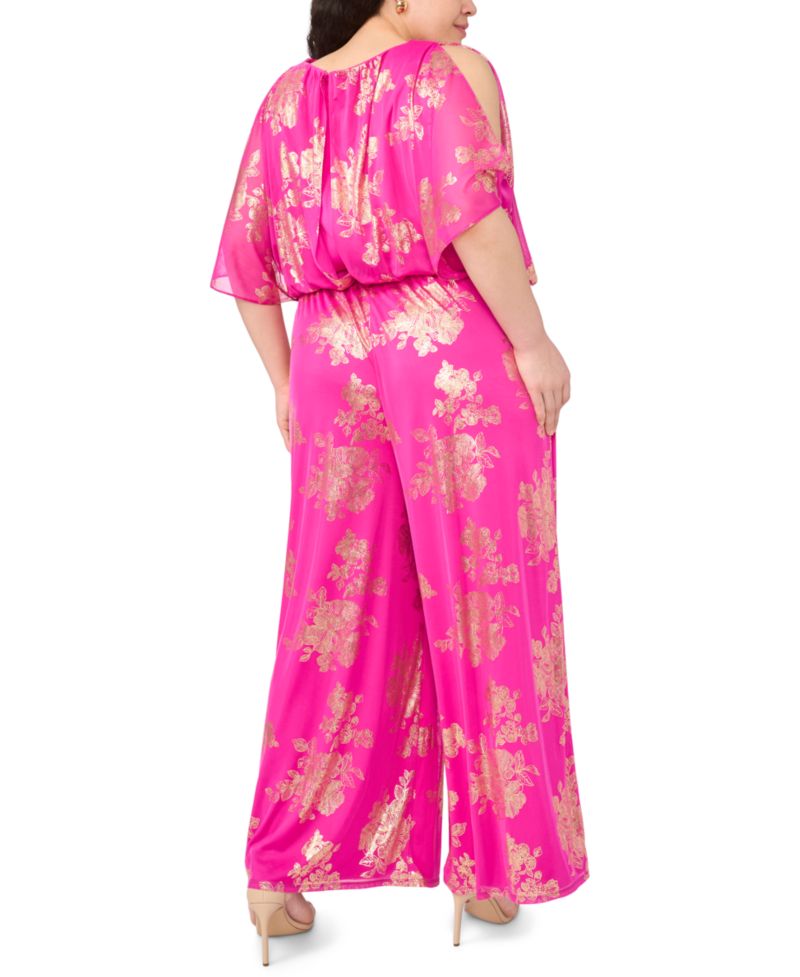 Plus Size Polyester Rhinestone Crewneck Jumpsuit