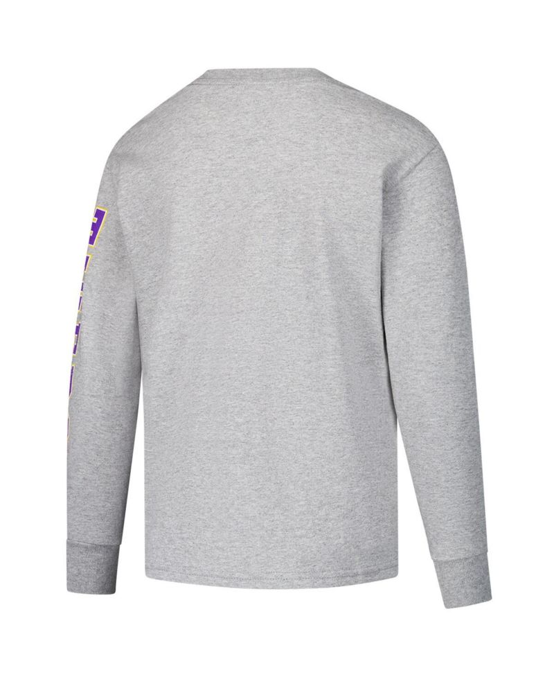 Big Boys and Girls Gray LSU Tigers Distressed Arch Over Logo Long Sleeve T-Shirt