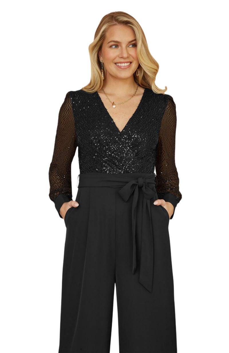 Women's Sequin Wrap Over Jumpsuit