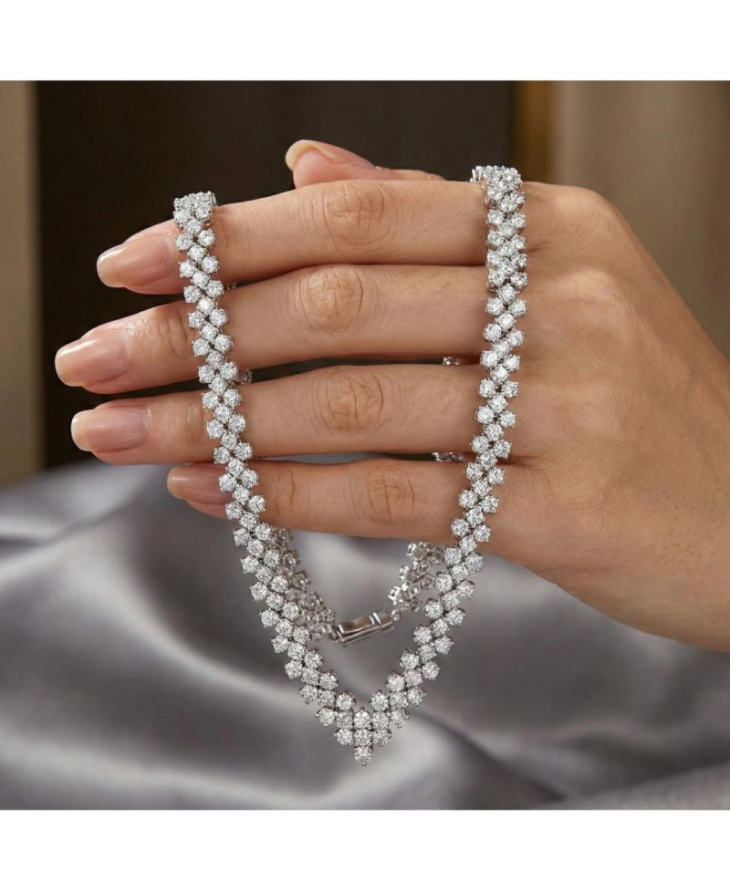 Classy White Gold Plated CZ Tennis V Shape Necklace