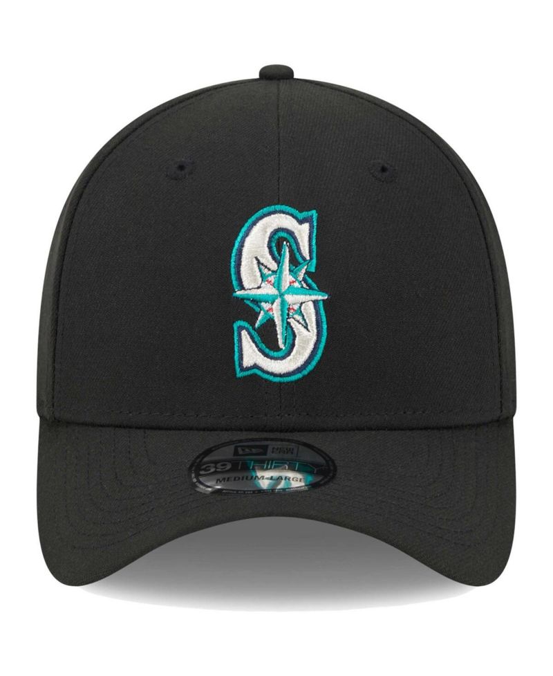 Men's Black Seattle Mariners Logo 39THIRTY Flex Hat