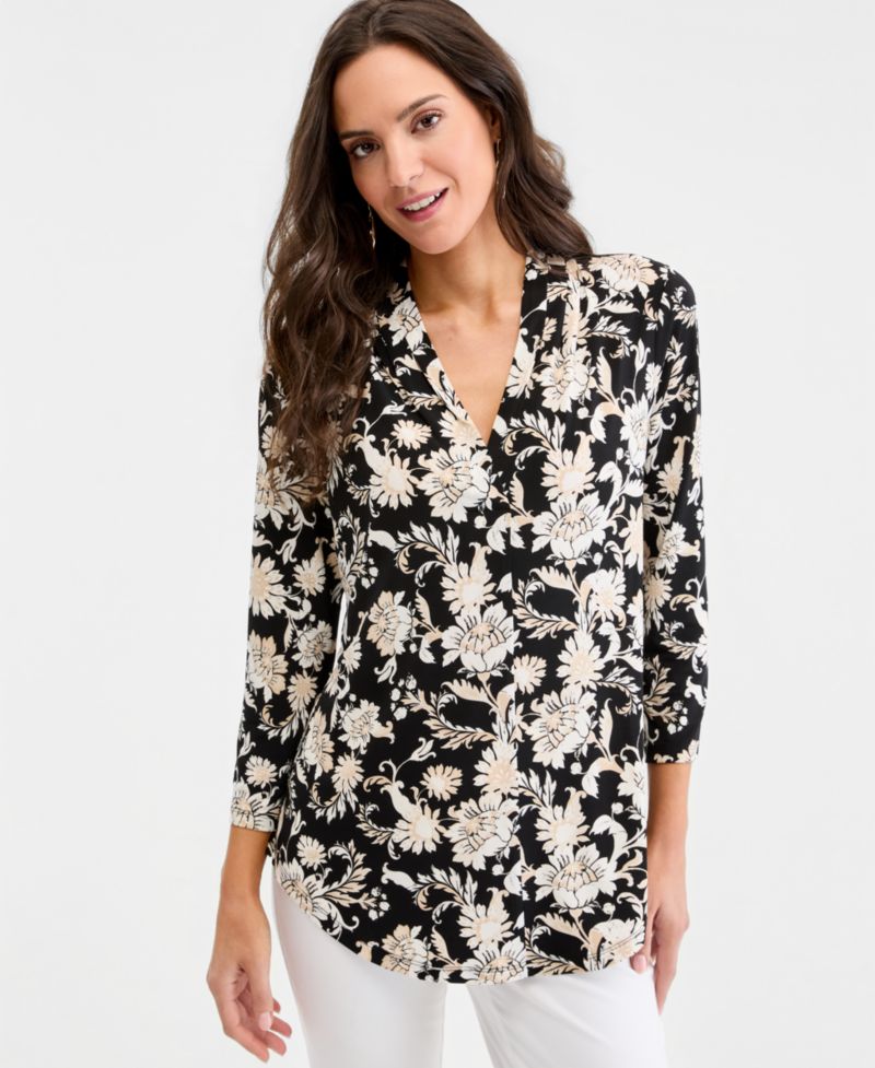 Women's Printed 3/4 Sleeve V-Neck Knit Top