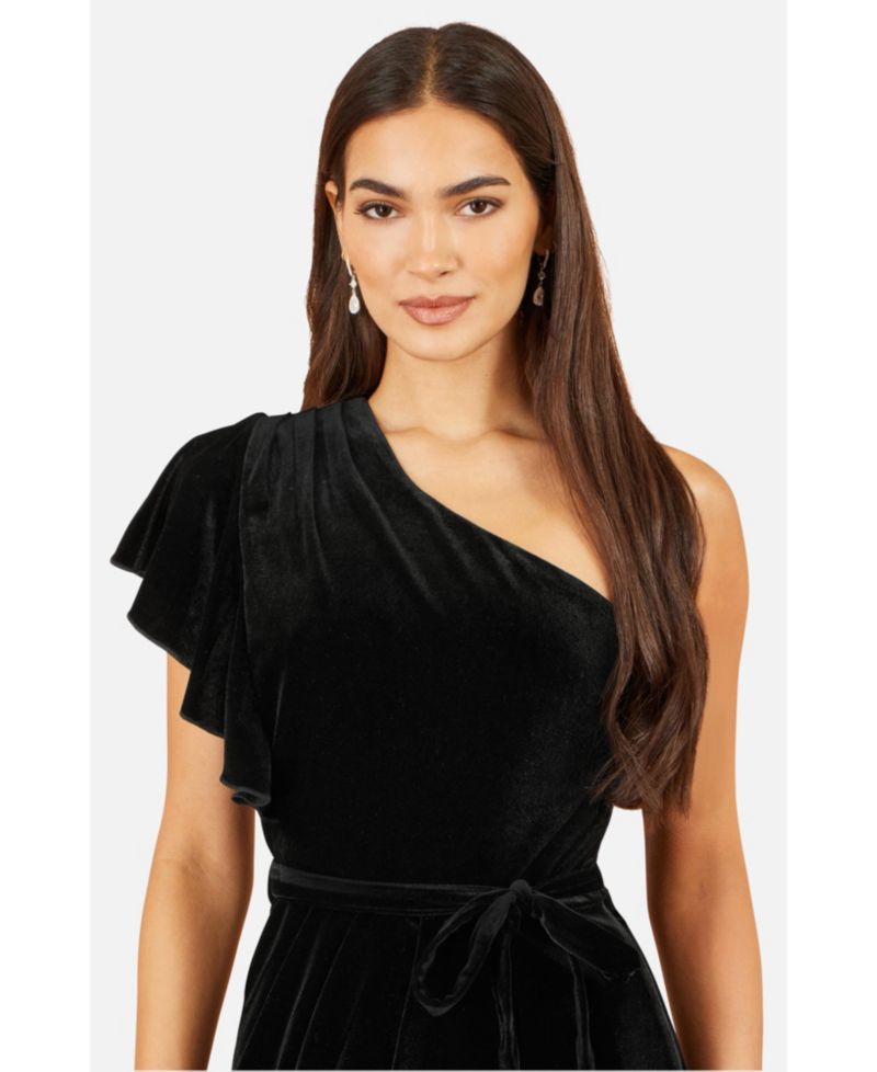 Women's Velvet One Shoulder Midi Dress