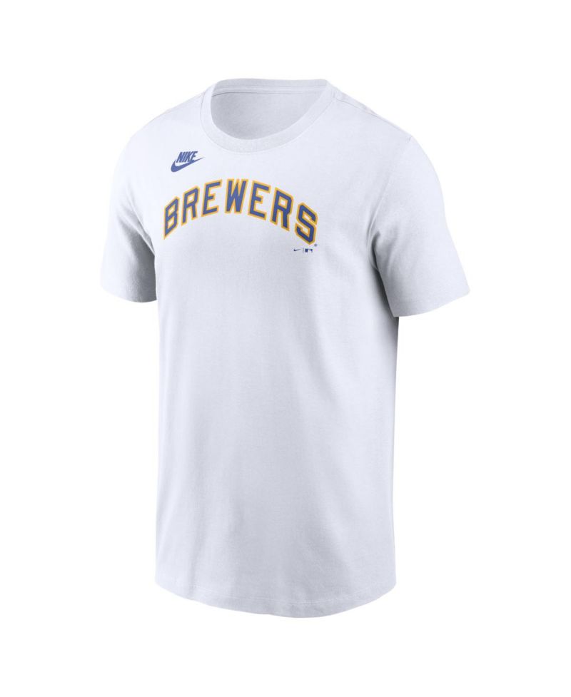 Men's White Milwaukee Brewers Cooperstown Collection Wordmark T-Shirt