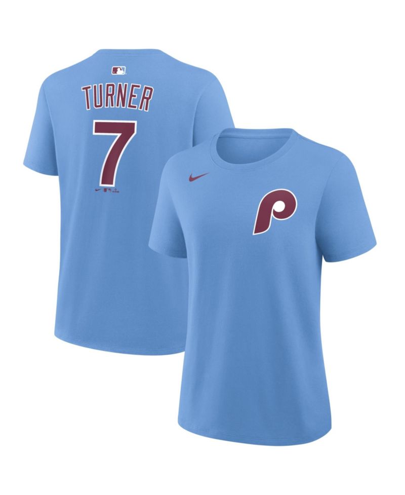 Women's Trea Turner Light Blue Philadelphia Phillies Name & Number T-Shirt