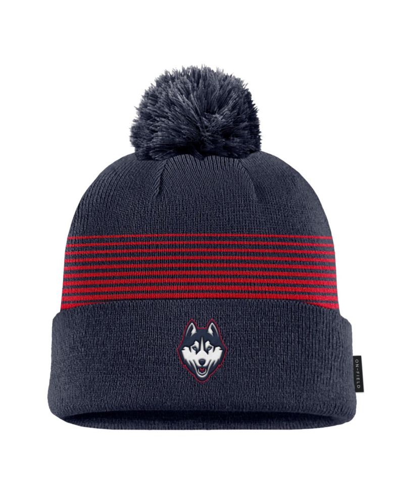 Men's Navy UConn Huskies 2026 On-Field Peak Cuffed Knit Hat with Pom