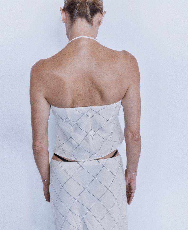 Women's Halter Open Back Plaid Linen Crop Tank