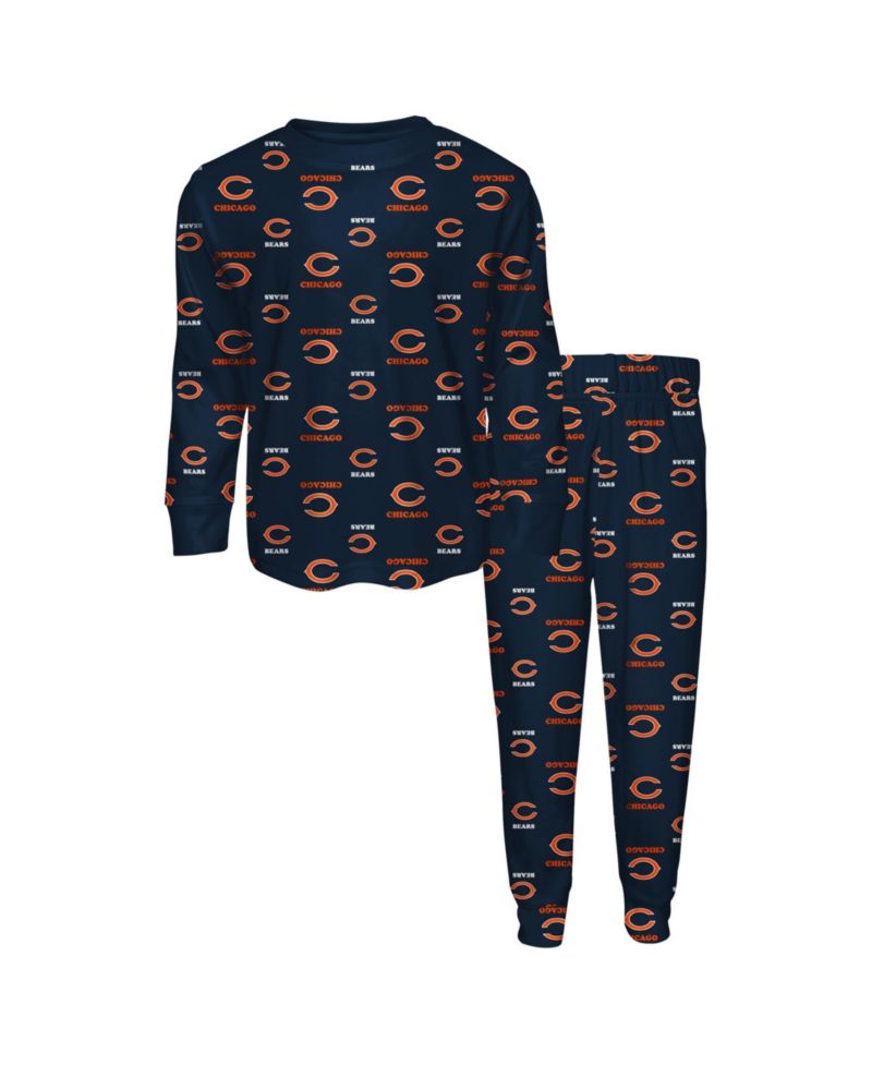 Big Boys and Girls Navy Chicago Bears All-Over-Print Long Sleeve T-Shirt and Pants Sleep Set