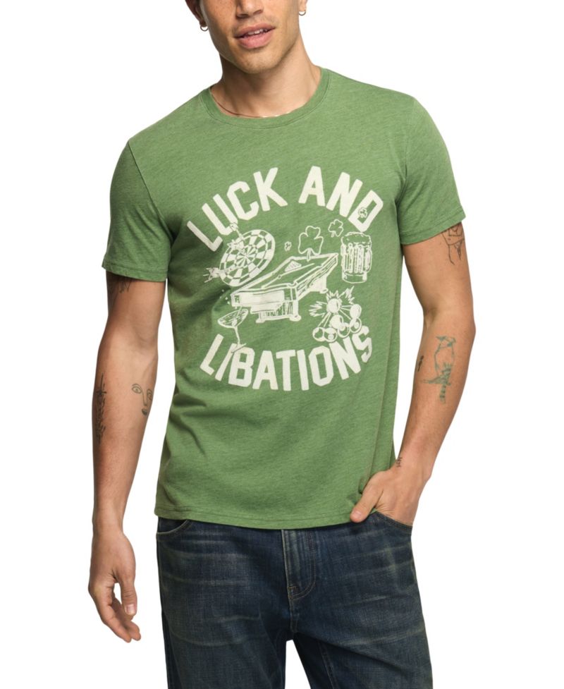Men's Luck and Libations Oversized Graphic Crew Neck Regular Fit T-Shirt
