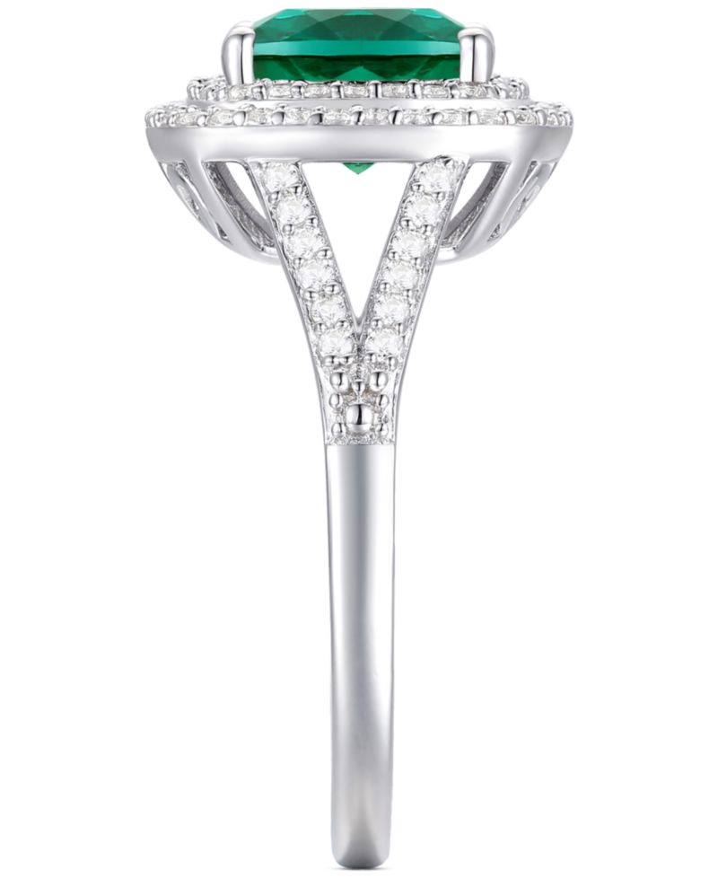 Lab-Grown Emerald (1-1/2 ct. t.w.) and White Sapphire (1/2 ct. t.w.) Ring in Sterling Silver