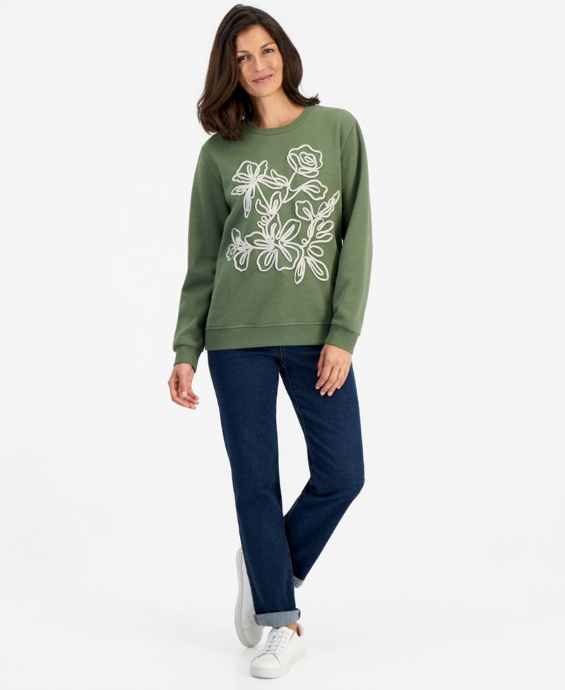 Petite Soutache-Trim Crewneck Fleece Sweatshirt